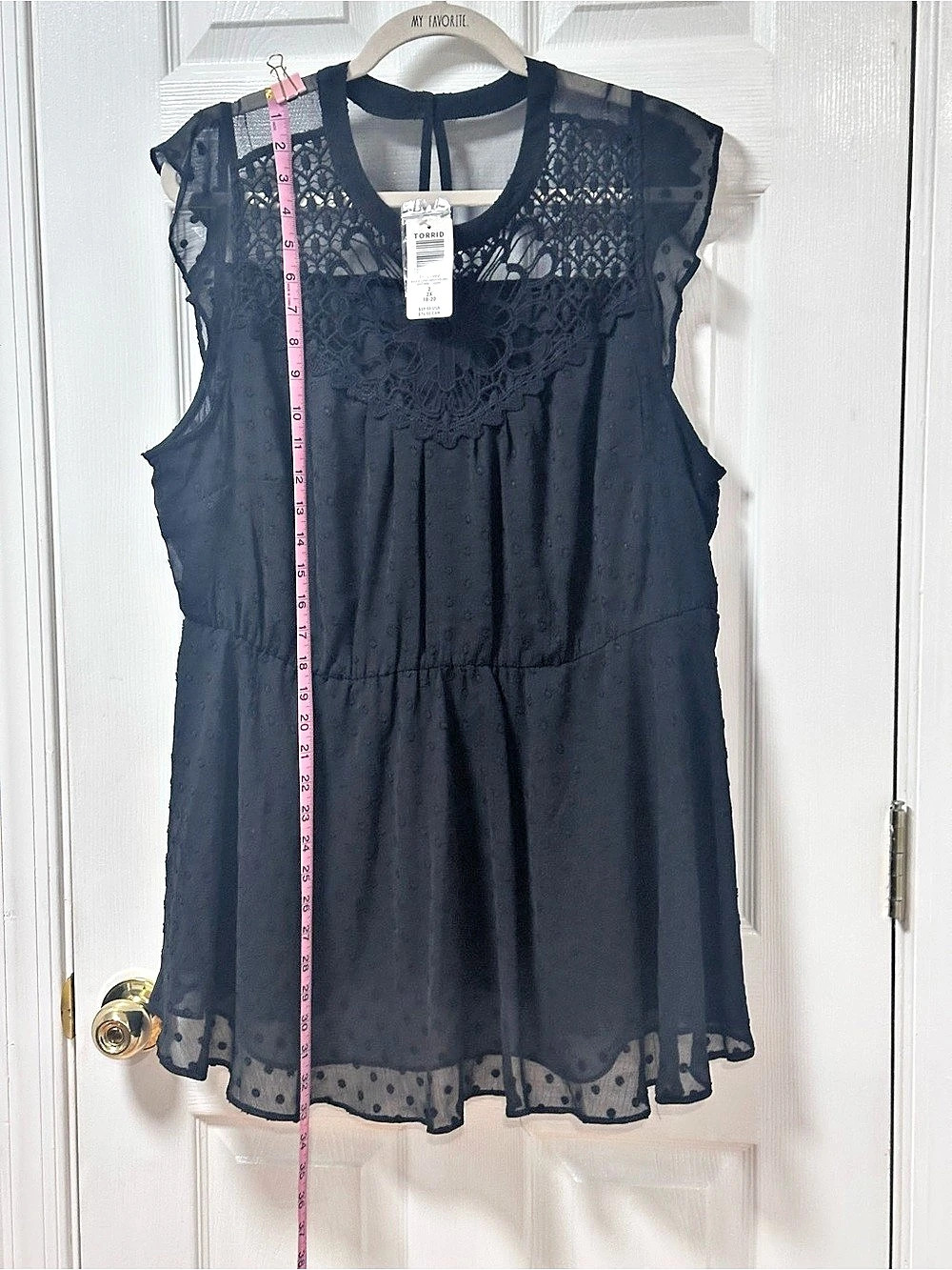 Torrid Black Clip Dot Crochet Peplum Blouse  Black 2X
